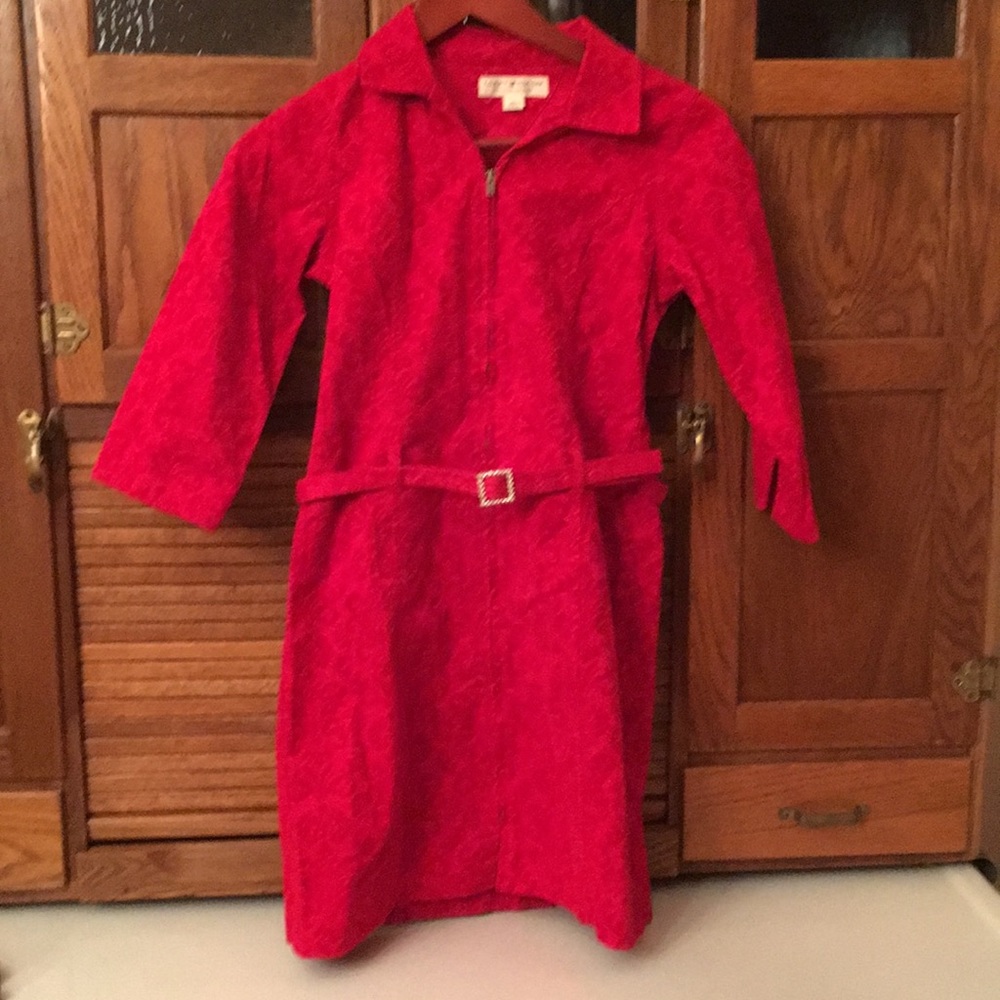Girls sz 14 red zip up dress w/ belt